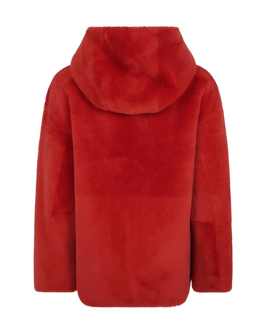 Yves Salomon Red Long-Sleeve Hooded Jacket