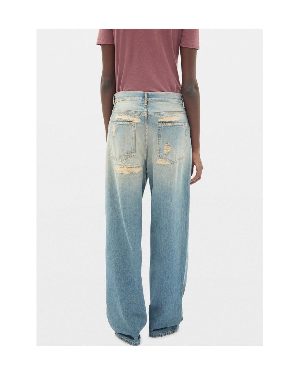 Ann Demeulemeester Blue Distressed Script-Print Jeans