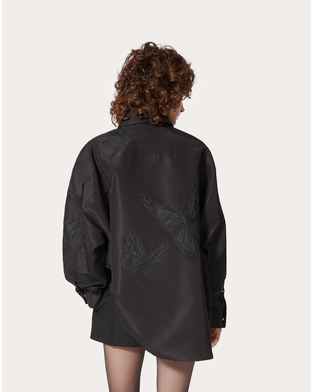 Valentino Black Butterfly Patterned Curved Hem Shirt