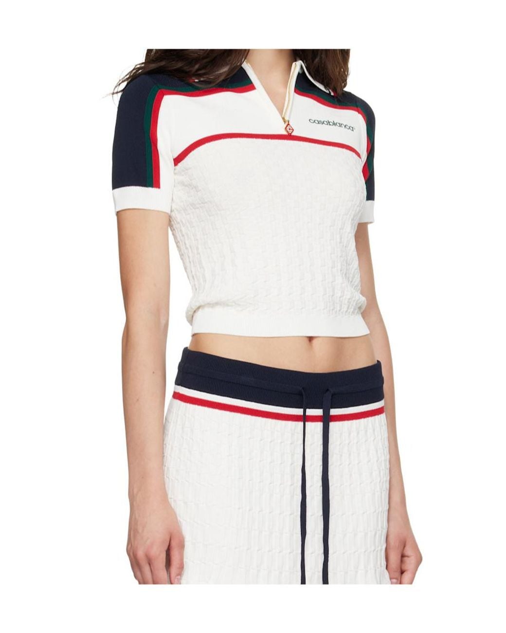 Casablanca White Tennis Color-Blocked Viscose-Blend Polo Shirt
