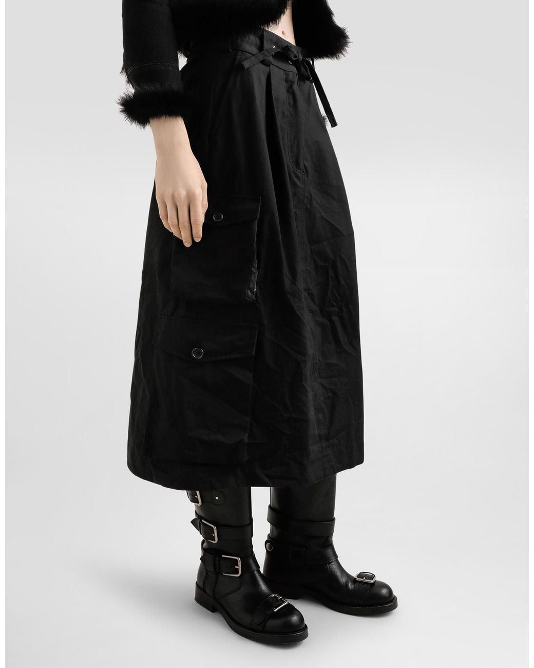 Dolce & Gabbana Black Drawstring Midi Cargo Skirt