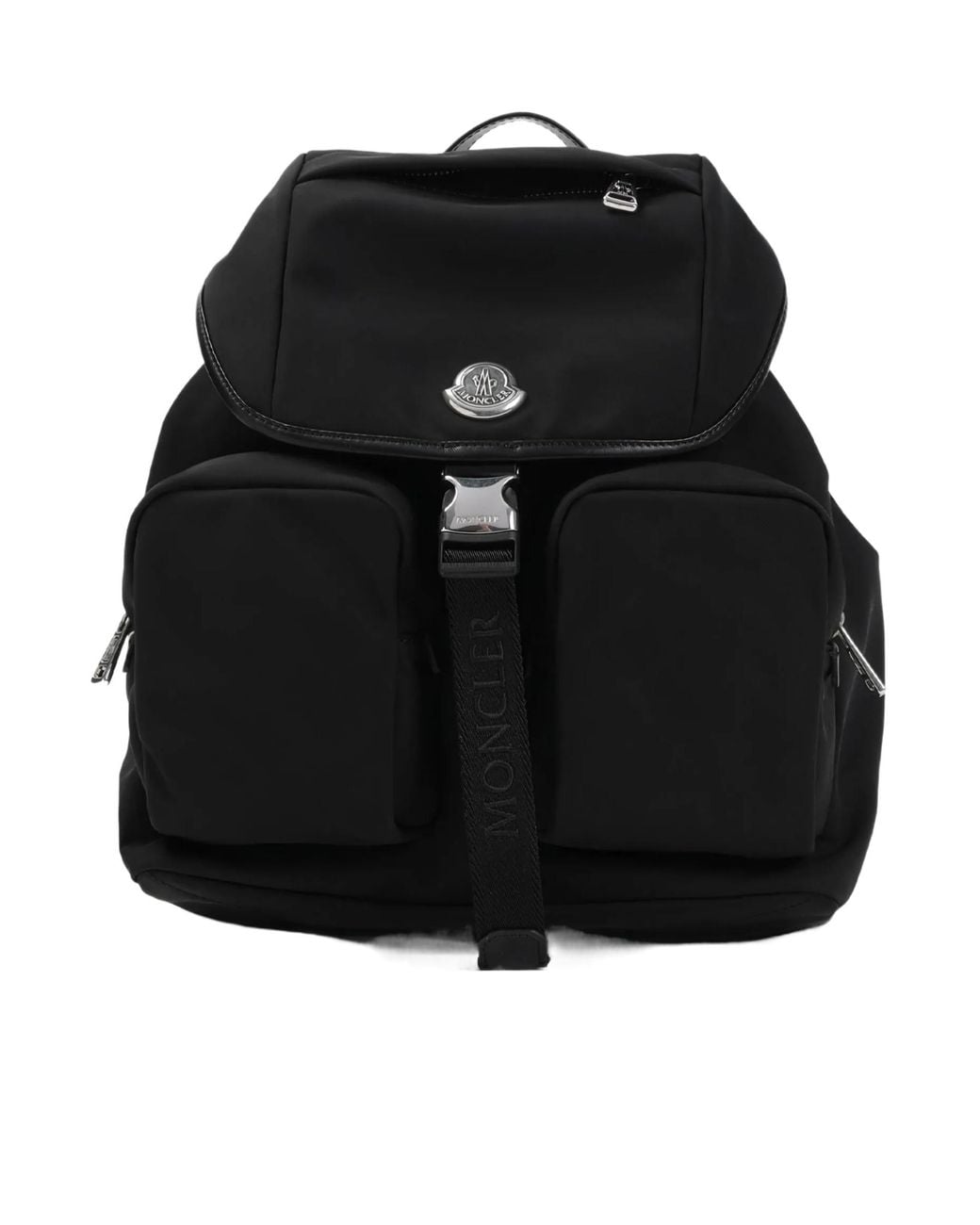 Moncler Black Logo Plaque Foldover Top Backpack