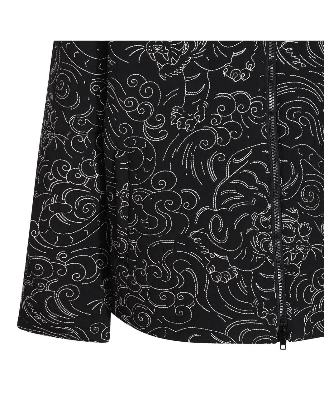 KENZO Black All-Over Printed Zip-Up Coat for men