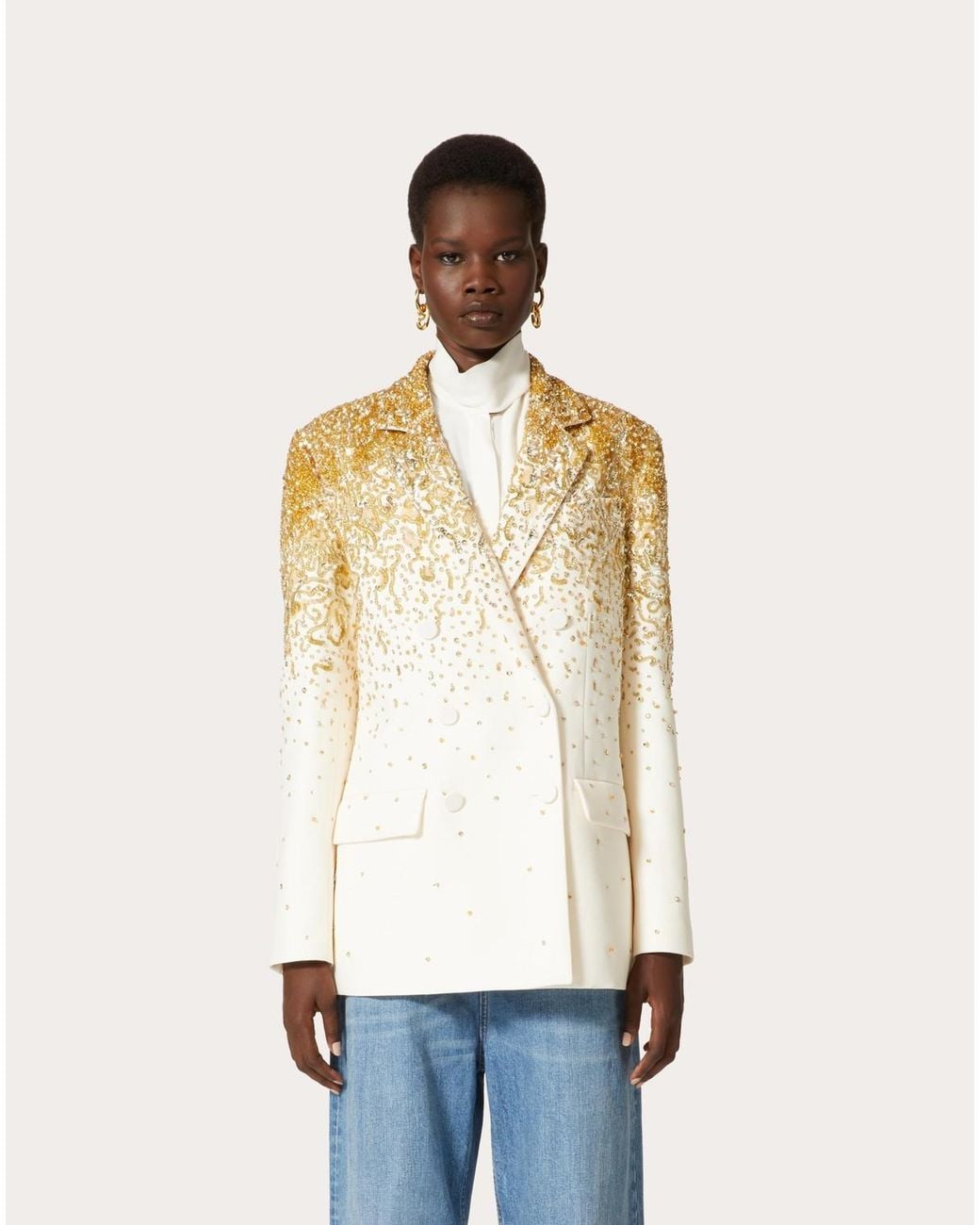 Valentino Natural Embroidered Crepe Couture Blazer