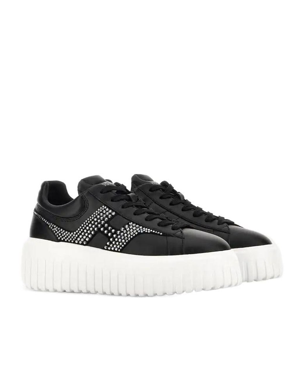 Hogan Black H-Stripes Embellished Lace-Up Sneakers