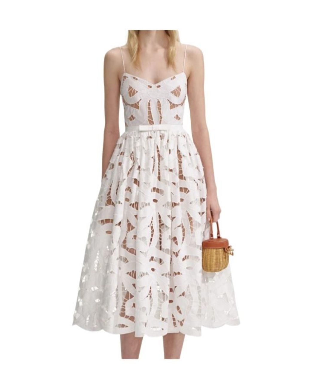 Self-Portrait White Bow Embroidered Midi Dress