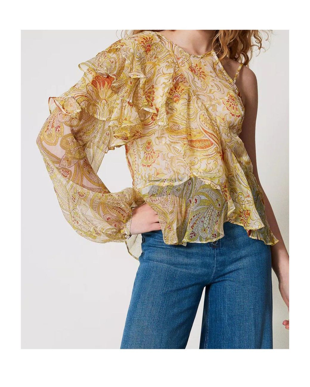 Twinset Metallic Floral-Print Silk Blouse