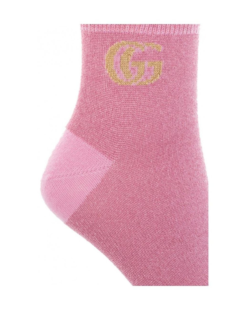 Gucci Pink Logo Intarsia Knit Stretched Socks