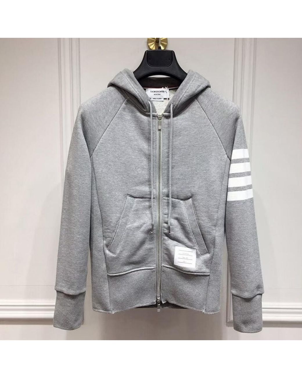 Thom Browne Gray Classic Loopback 4-Bar Zip-Up Hoodie for men