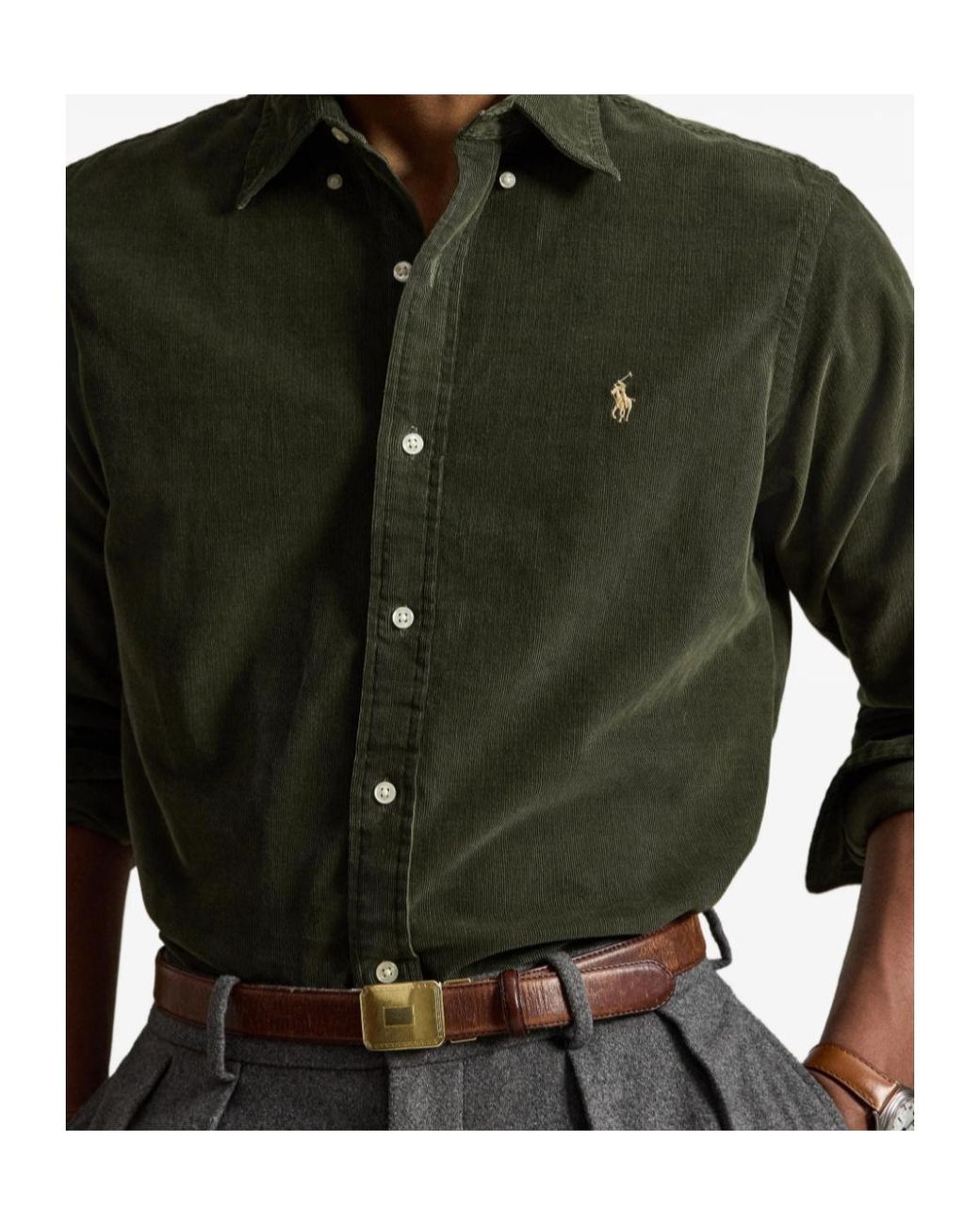 Polo Ralph Lauren Green Pony Embroidered Buttoned Shirt for men