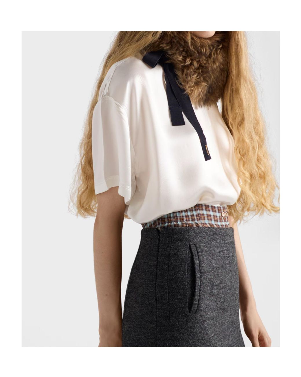 Prada White Short-Sleeved Satin Top