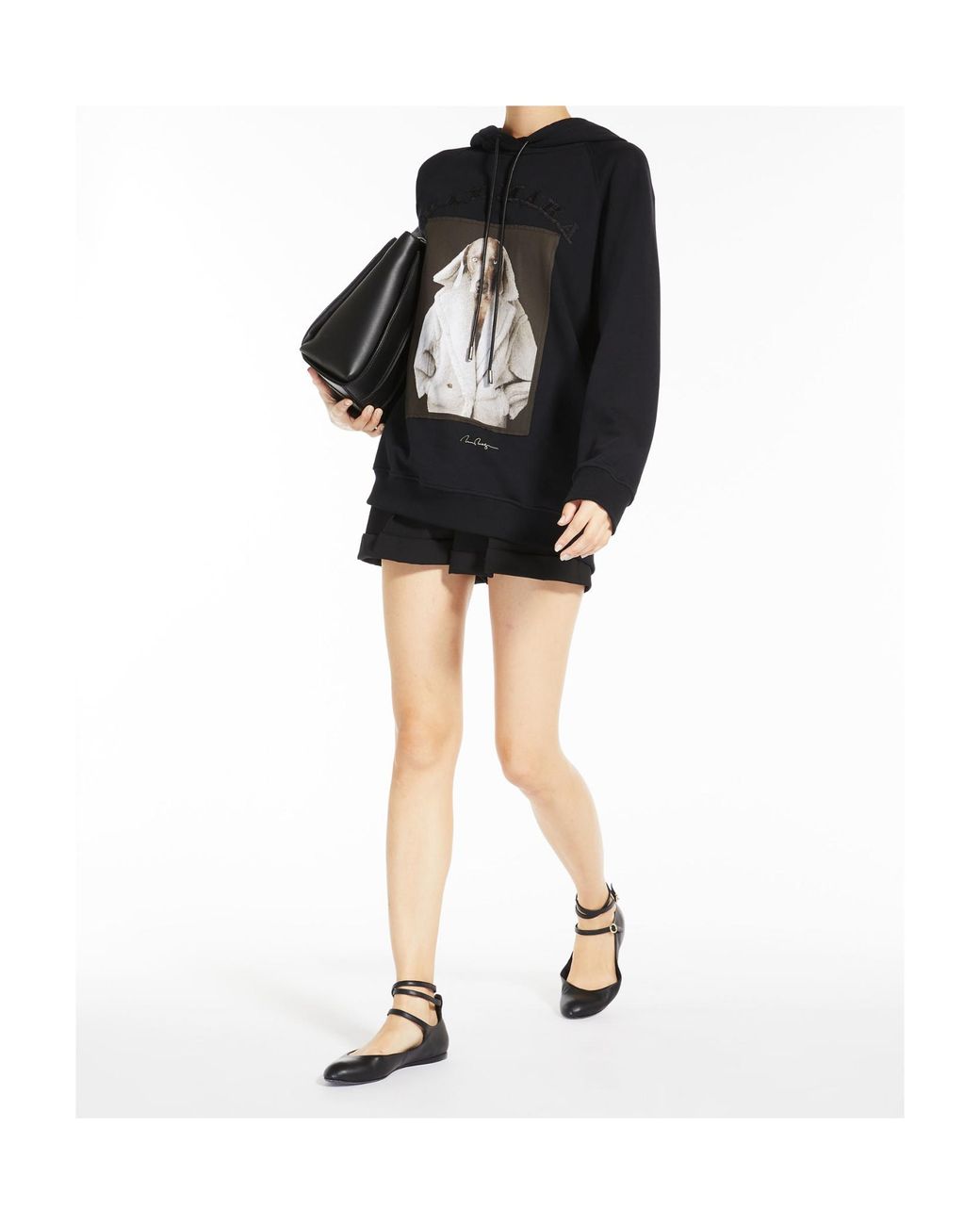 Max Mara Black Graphic-Print Logo-Patch Hoodie