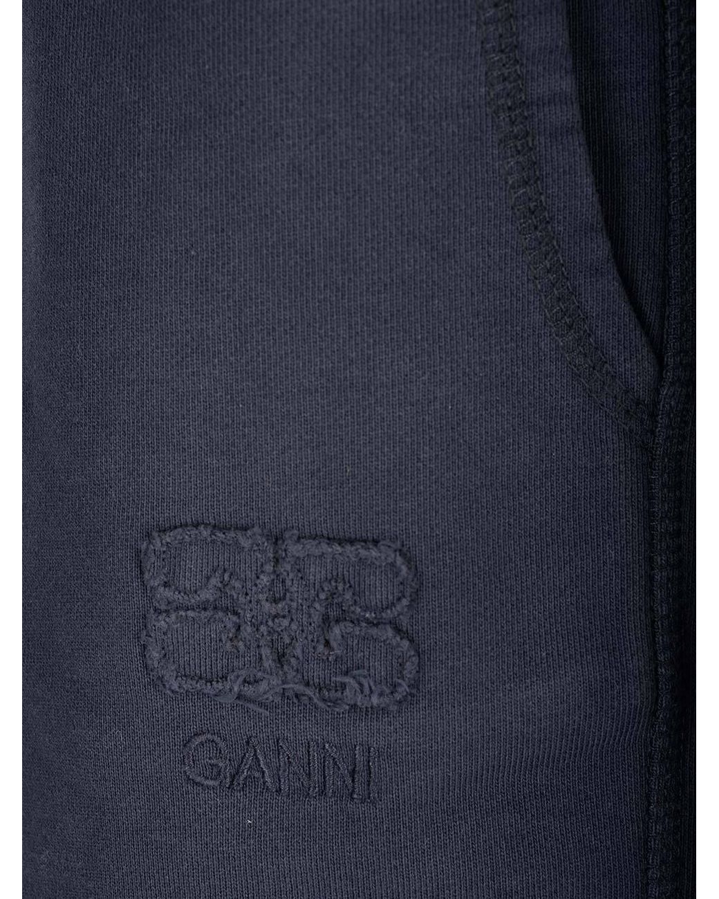 Ganni Blue Logo-Embroidered Drawstring Shorts