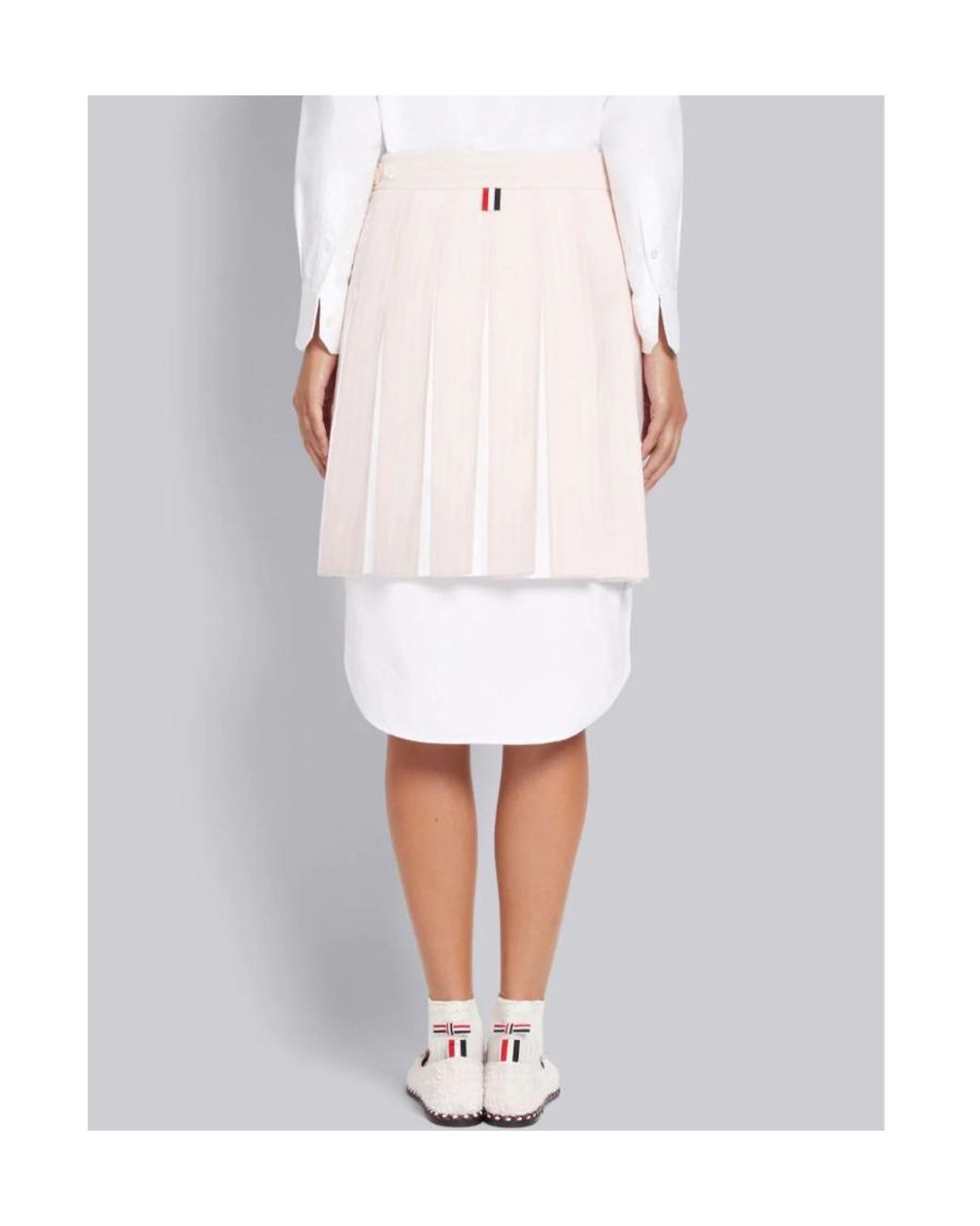 Thom Browne White High-Low Hem Pleated Skirt