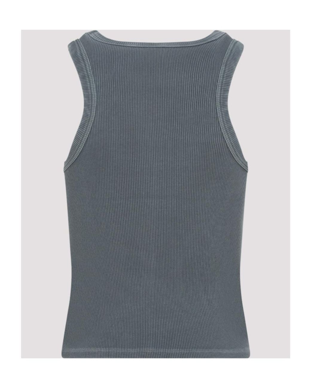 Miu Miu Gray Garment-Dyed Ribbed Knit Jersey Top