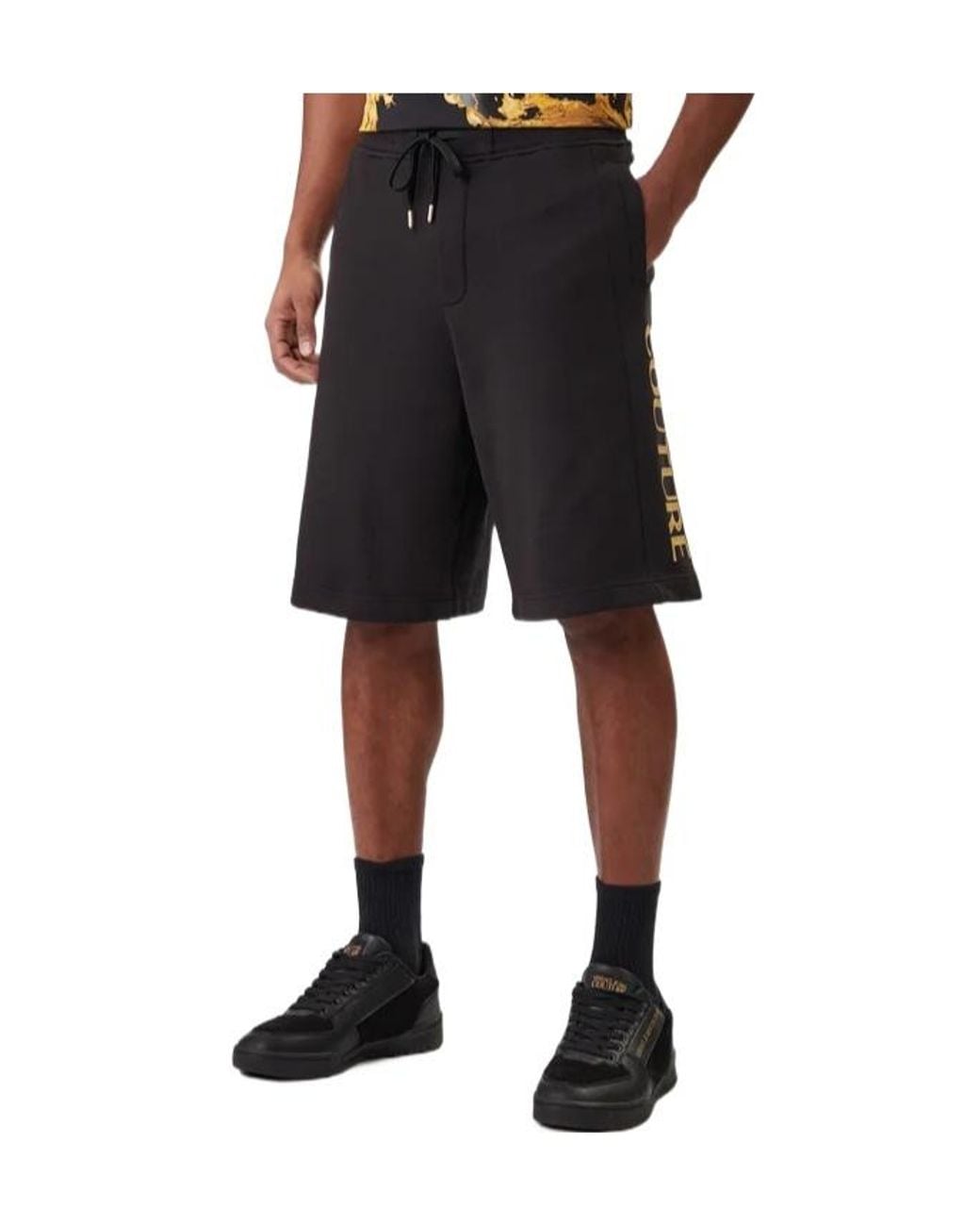 Versace Jeans Black Couture Logo Printed Track Shorts for men
