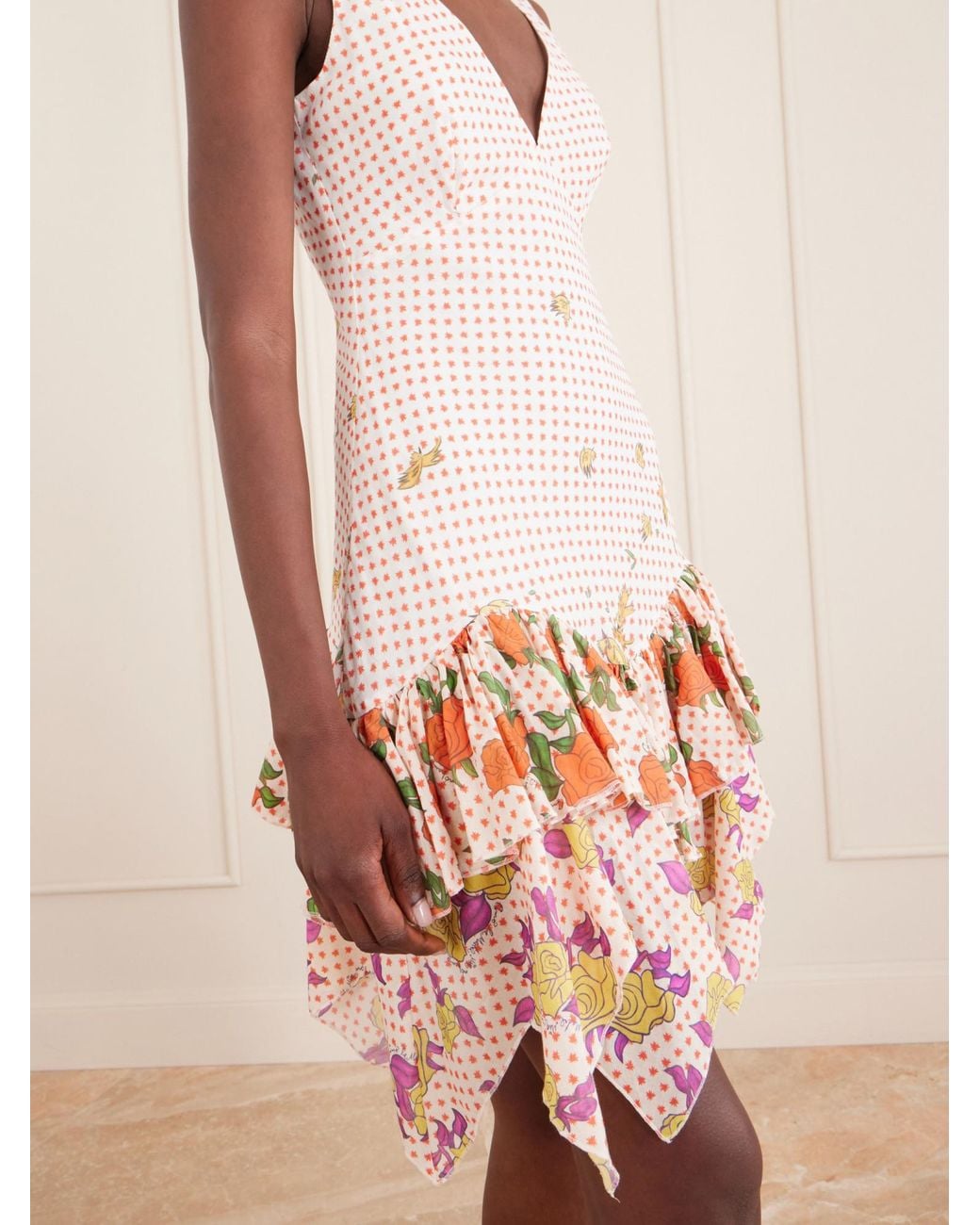 Donde Esteban White Pajaritos Y Rosas Ruffled Cotton Mini Dress