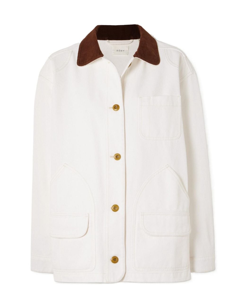 Doen White Pascual Corduroy-Trimmed Cotton Jacket