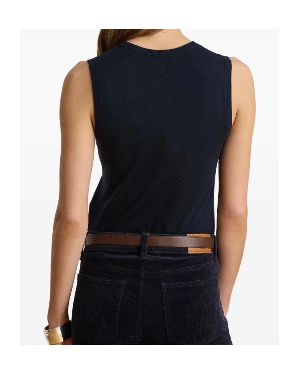 Ralph Lauren Blue Sleeveless Ribbed-Trim Top