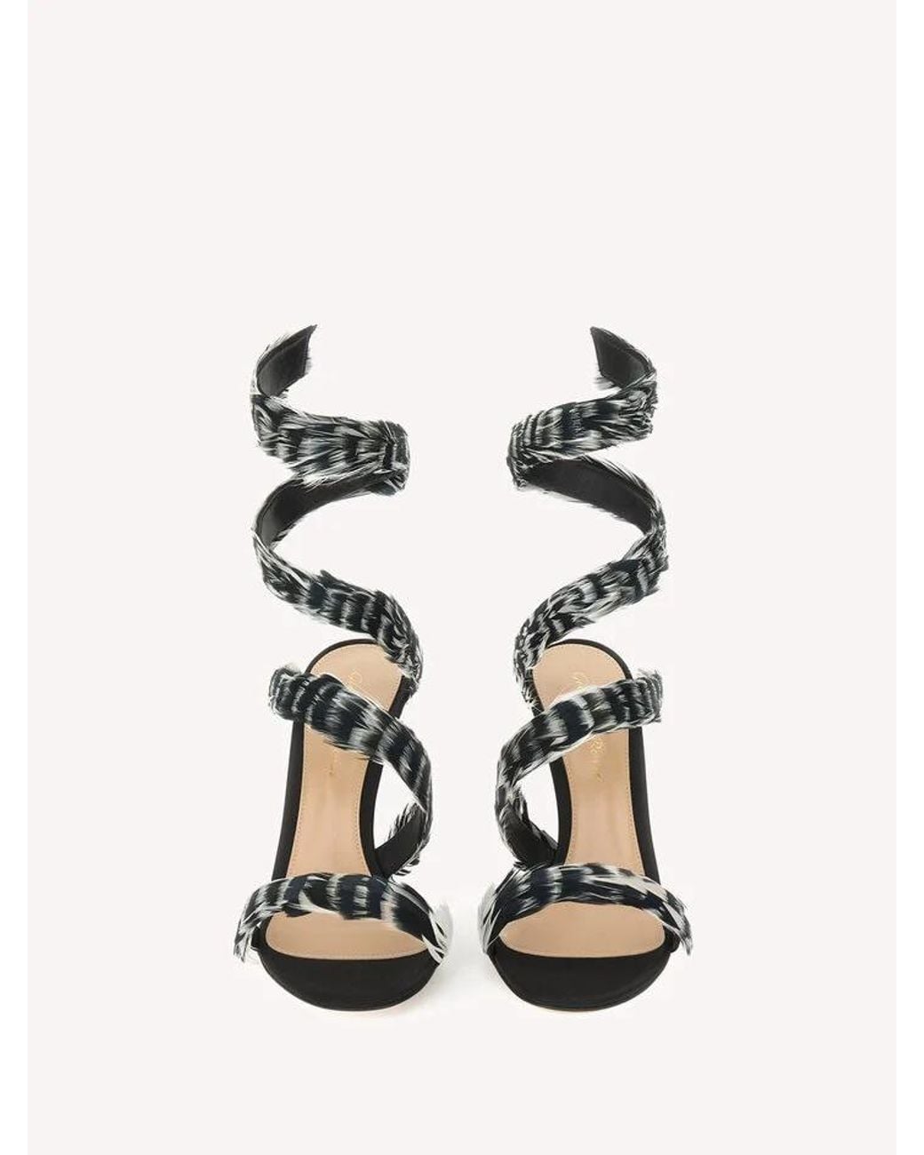 Gianvito Rossi Black Opera Feather-Trim Heeled Sandals