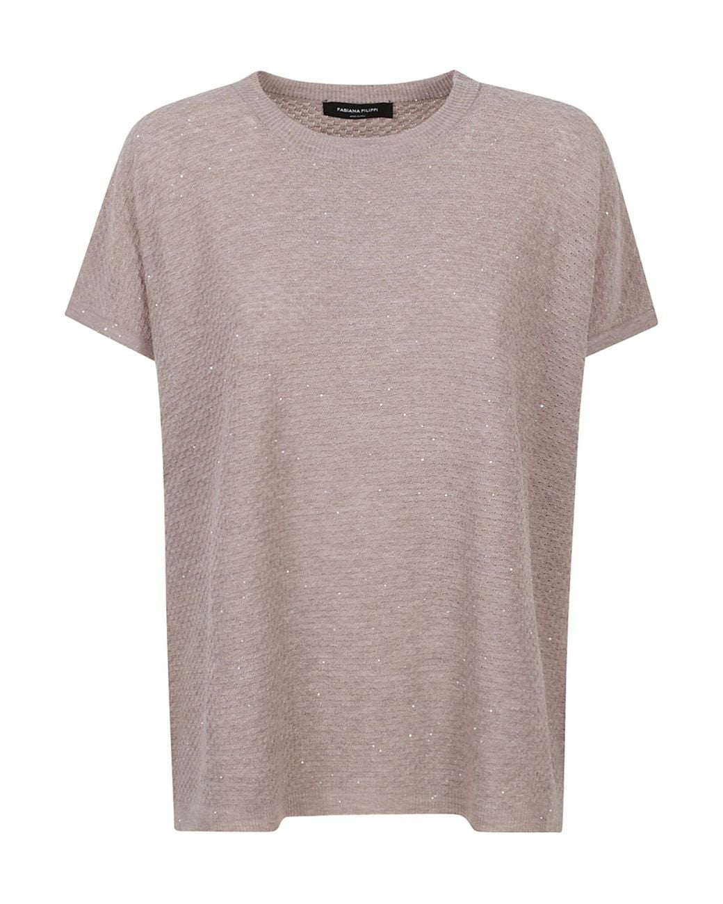 Fabiana Filippi Gray Embroidered Cap-Sleeve Knitted Top