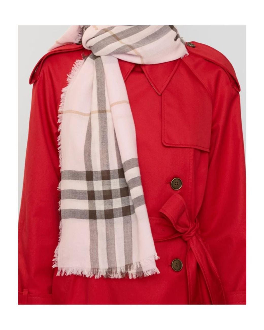 Burberry Pink Wide Check Frayed-Edge Scarf