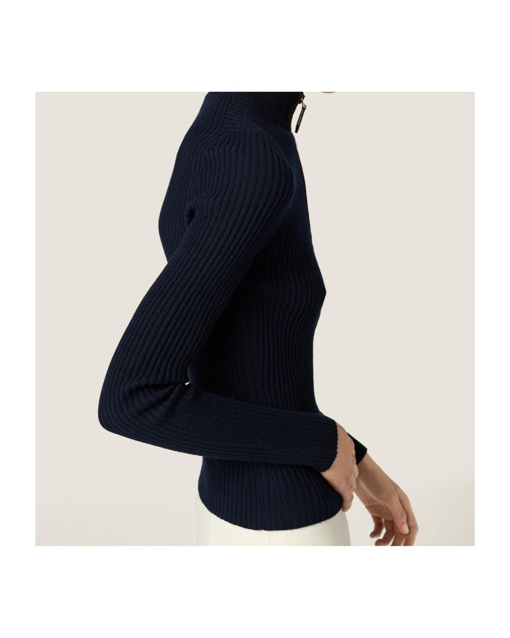 Miu Miu Blue Cashmere And Leather Zipper Cardigan