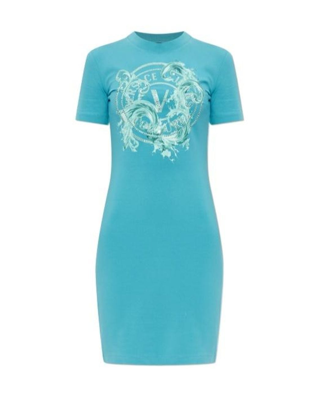 Versace Jeans Blue Couture Logo Sequin Jersey Dress