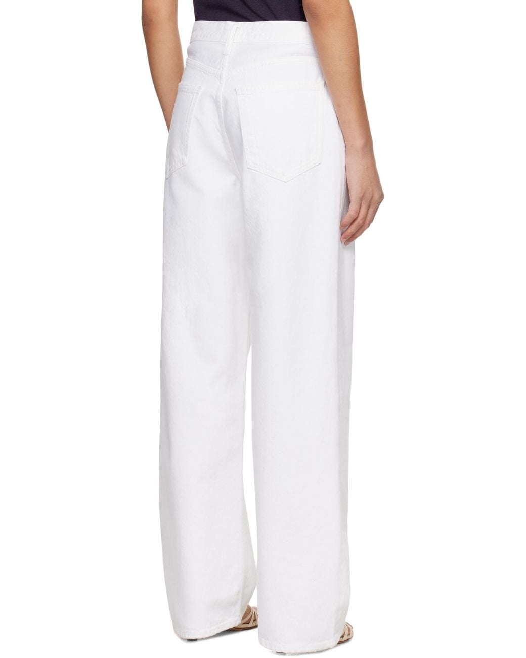 Agolde White Denim Trousers With Belt Loops