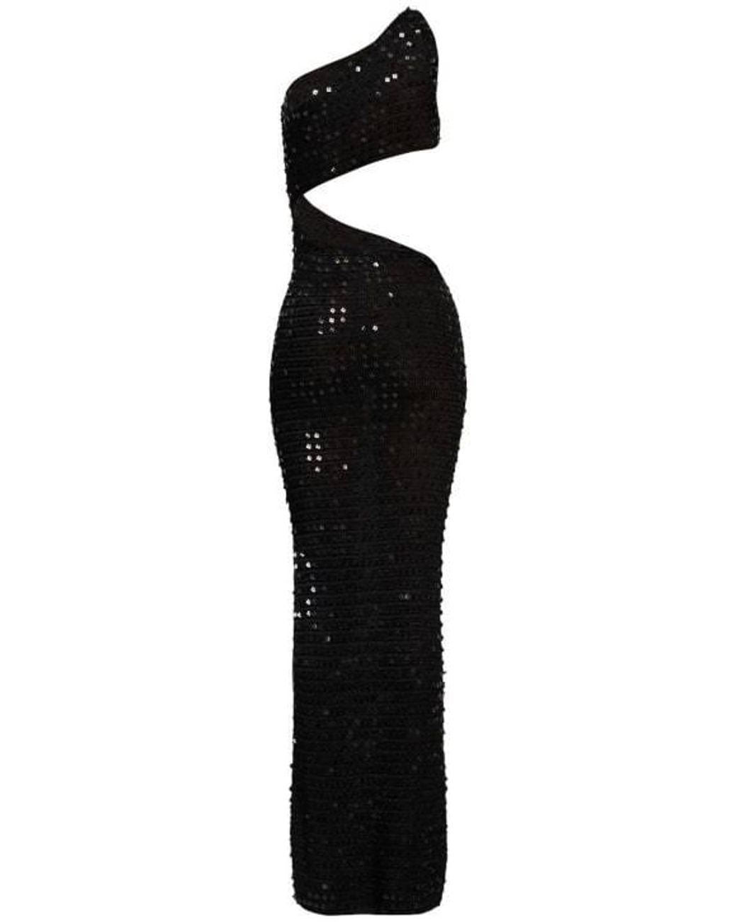 AYA MUSE Black Gia Sequined Knit Long Dress