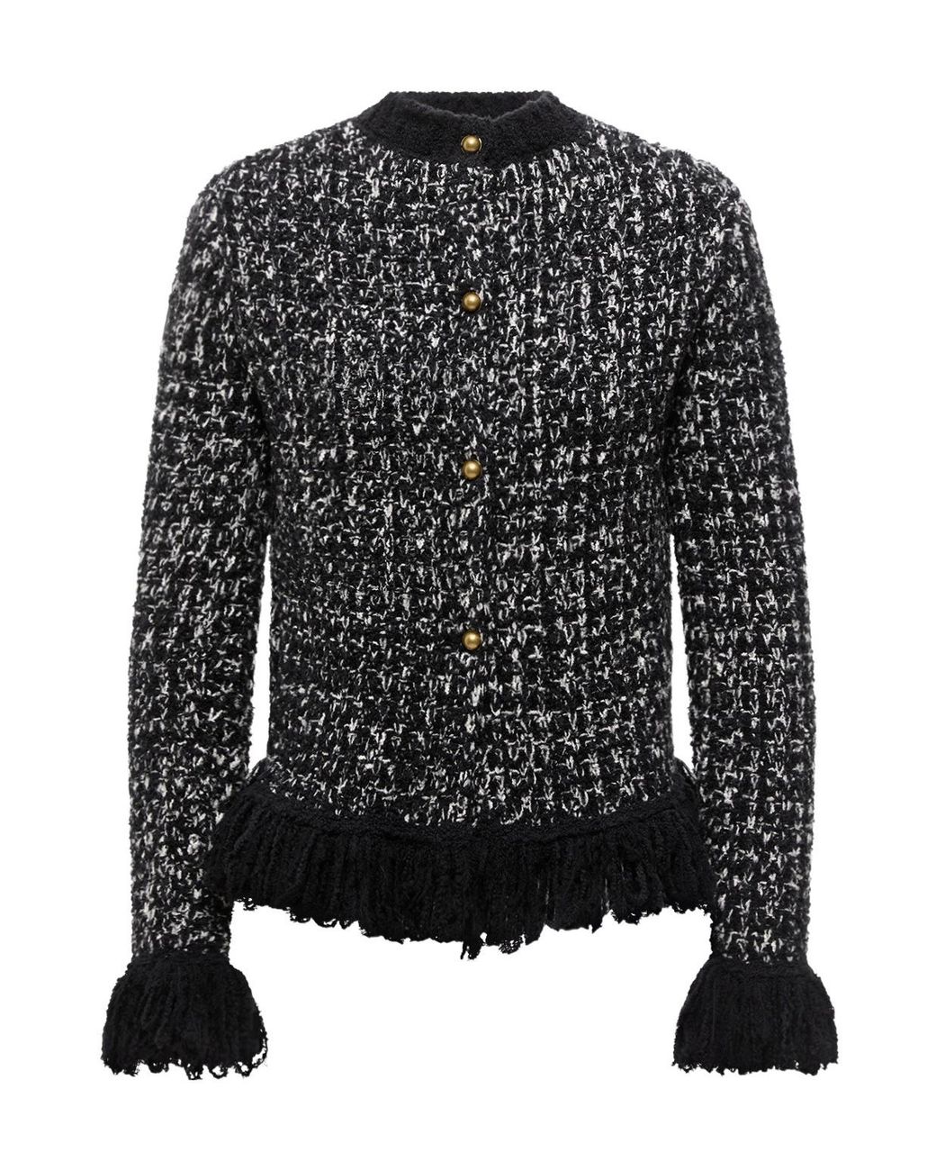Moncler Black Fringe-Trim Wool Blend Sweater