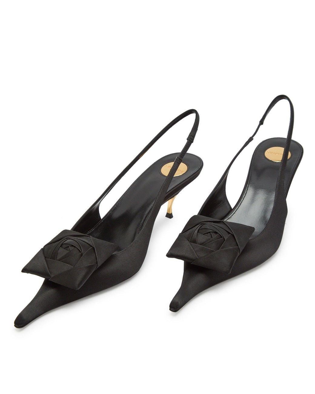 Saint Laurent Black Satin Slingback Pumps