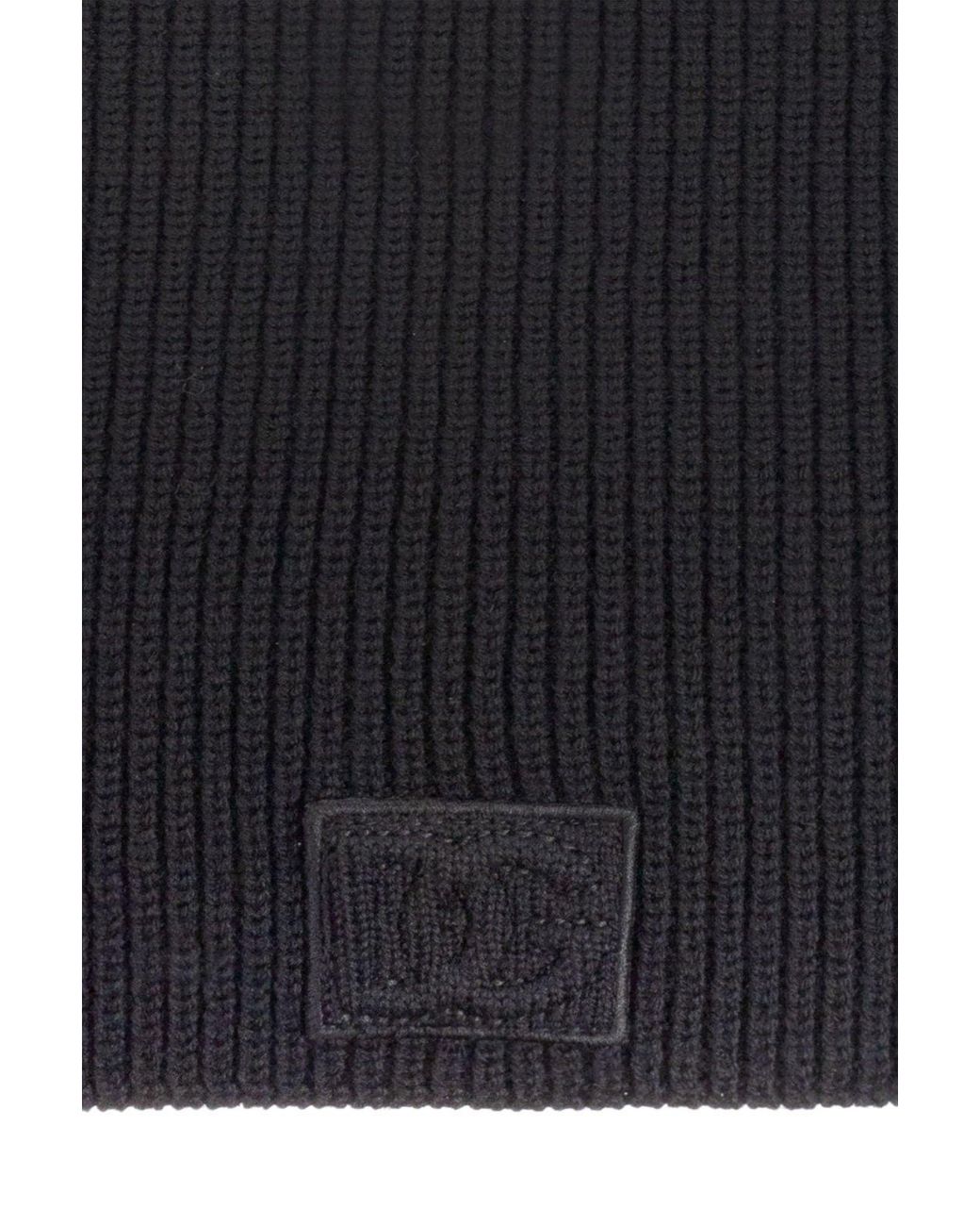 Dolce & Gabbana Black Logo Patch Ribbed Scarf for men