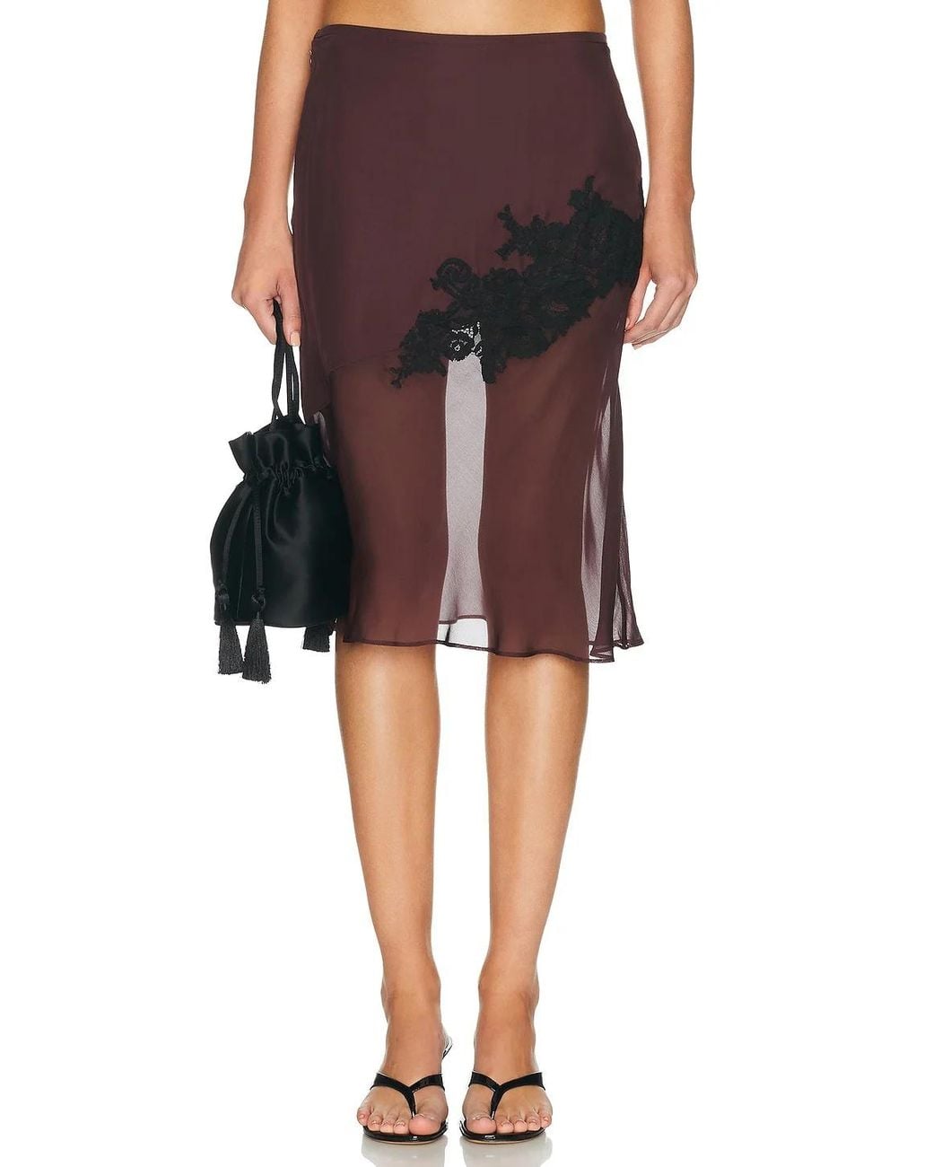 Sir Black Noria Lace-Trimmed Silk Midi Skirt