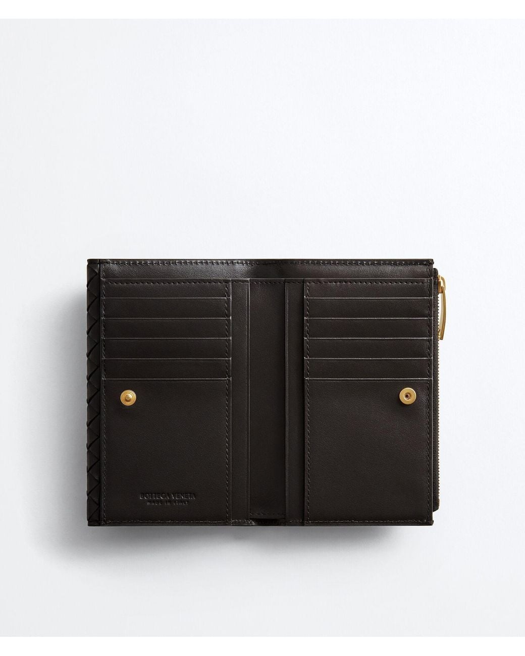 Bottega Veneta Black Intrecciato Piccolo Medium Bi-Fold Wallet With Flap