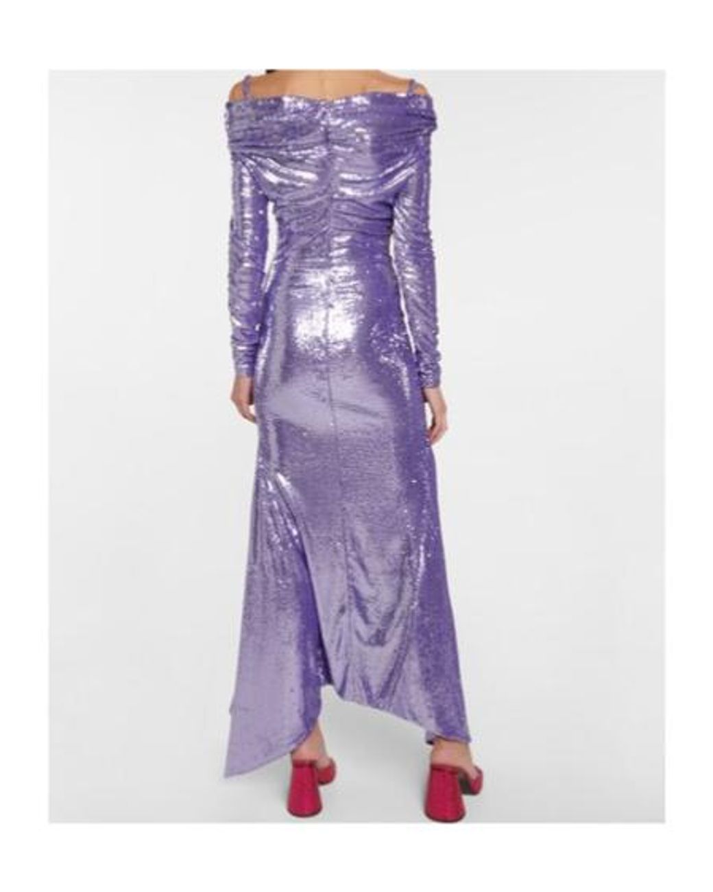 The Attico Purple Fanny Sequined Off-Shoulder Gown