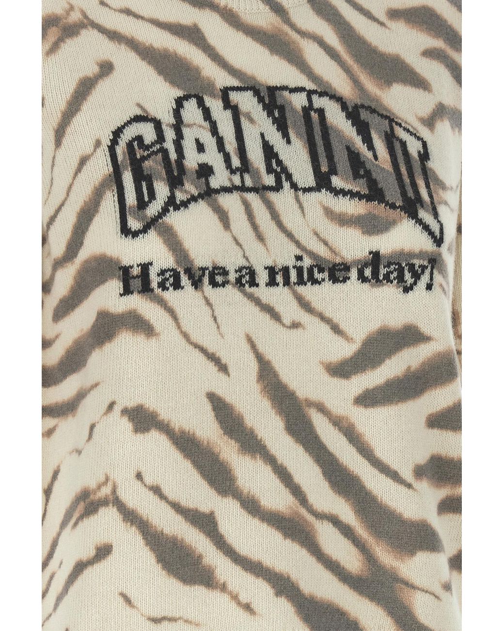 Ganni White Graphic Logo Knitted Top