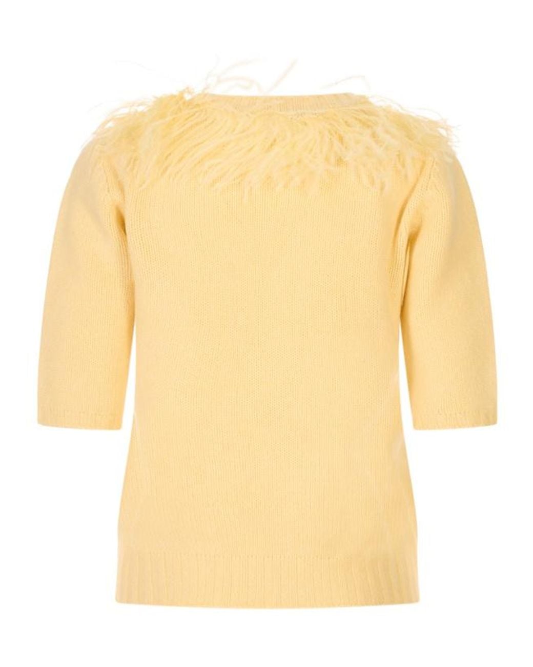 Fabiana Filippi Yellow Feather-Trimmed Knit Sweater