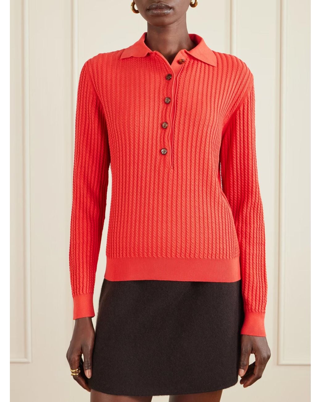 Blazé Milano Red Alegria Cable-Knit Cotton And Silk-Blend Polo Sweater