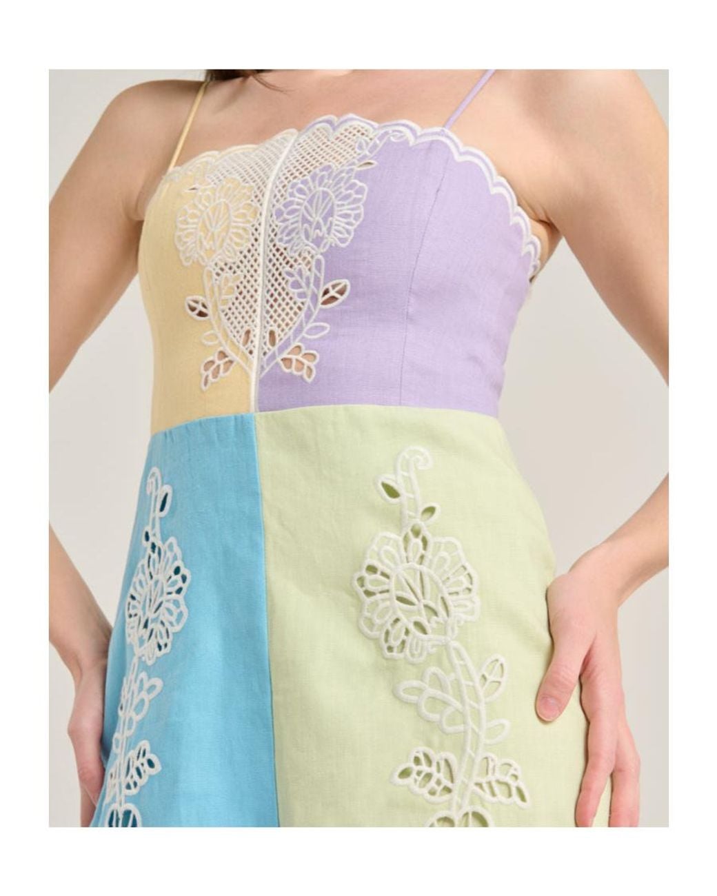 Farm Rio Blue Embroidered Sleeveless Midi Dress