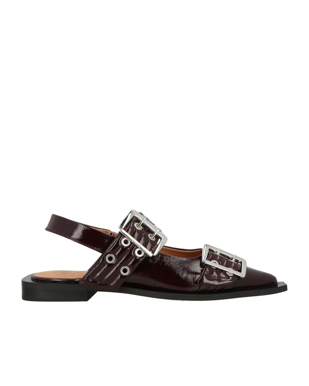 Ganni Brown Strap Pointed-Toe Flat Shoes