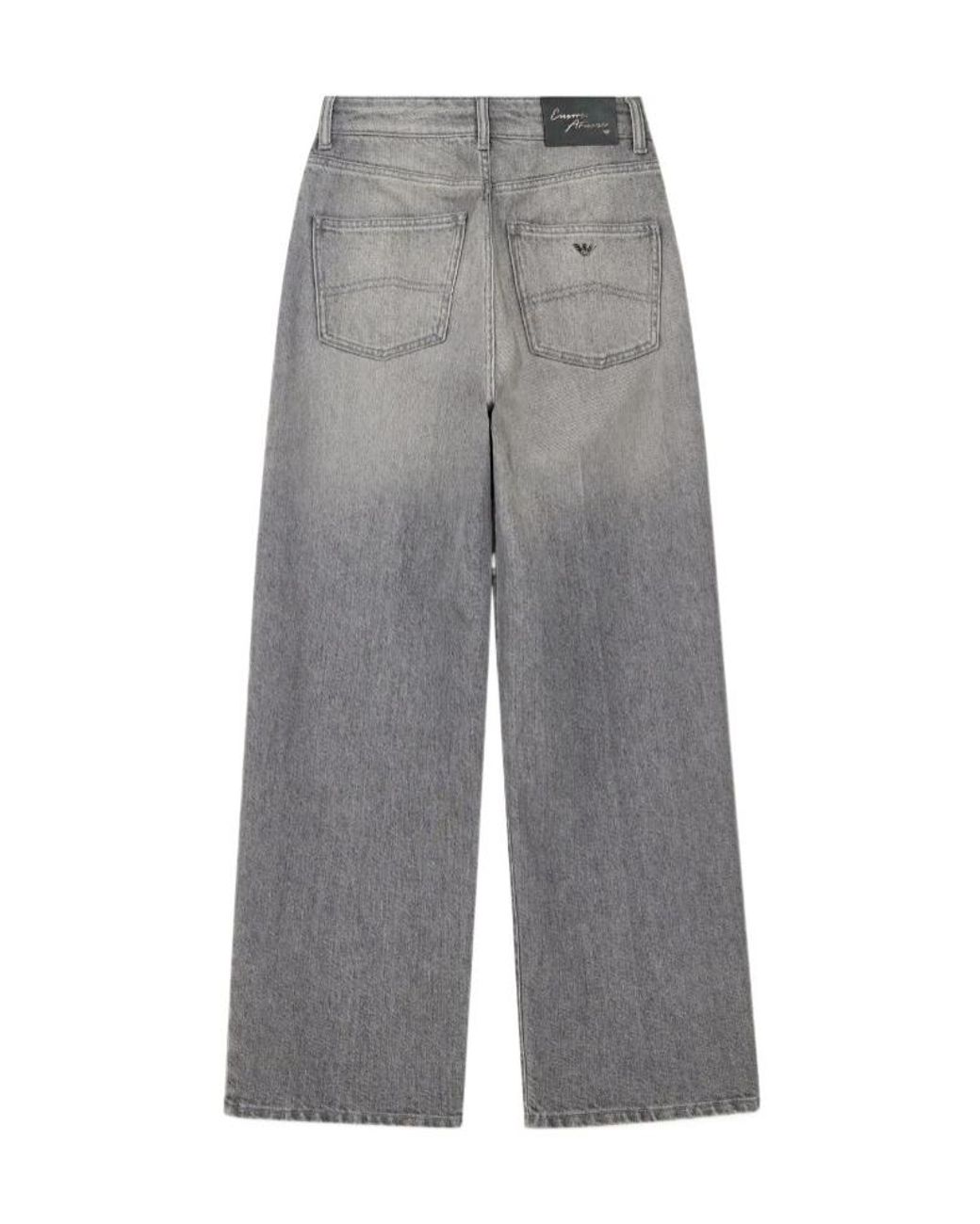Emporio Armani Gray Logo-Plaque Turn-Up Jeans