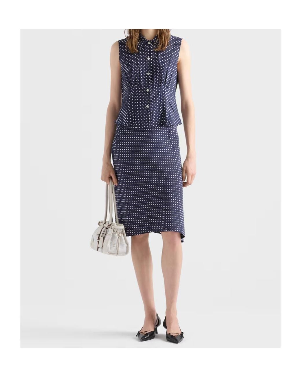 Prada Blue Polka-Dot Marocain Skirt