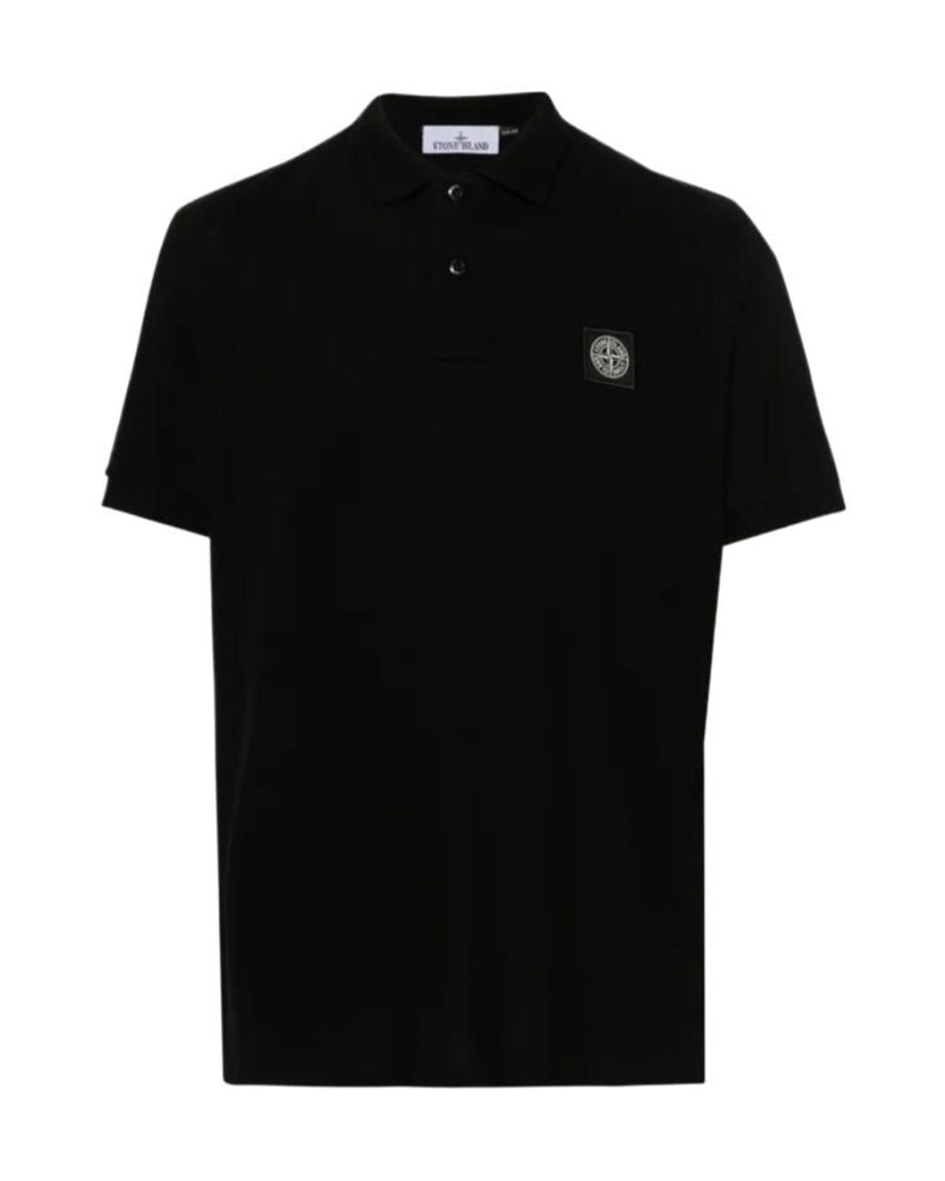 Stone Island Black Logo-Patch Polo Shirt for men