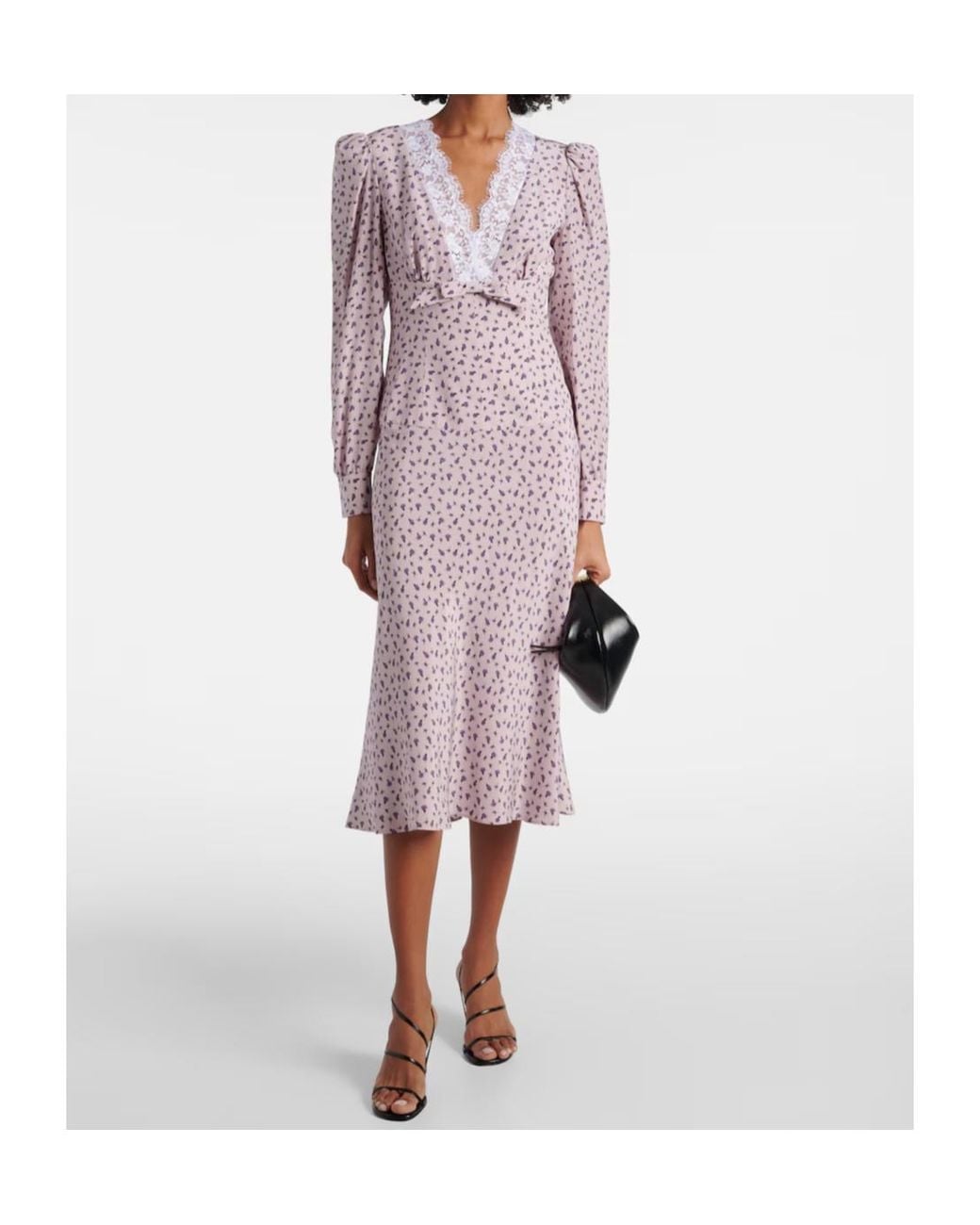 Alessandra Rich Purple Floral Lace-Trimmed Silk Midi Dress