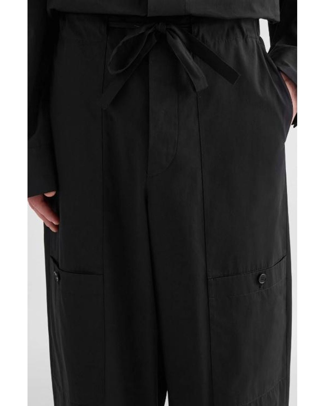 Jil Sander Black Drawstring Poplin Cargo Trousers for men