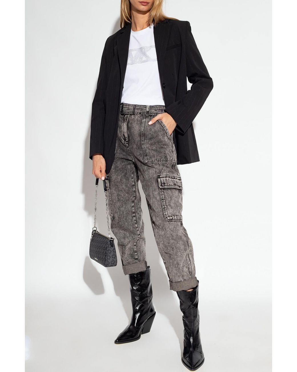 MICHAEL Michael Kors Gray Belted Straight Leg Jeans
