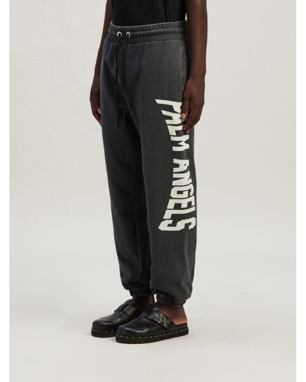Palm Angels Black Logo Printed Drawstring Sweatpants for men