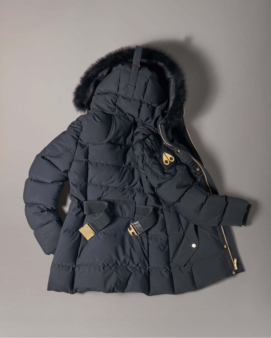 Moose Knuckles Black 3Q Belted Hooded Down Jacket