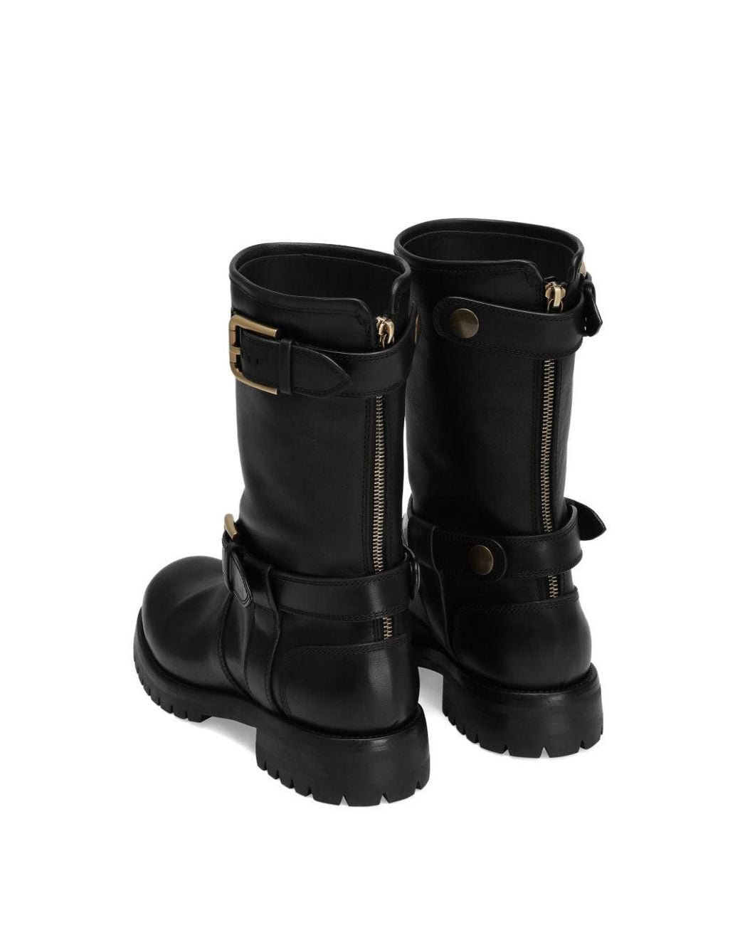 Dolce & Gabbana Black Buckle Detailed Biker Boots
